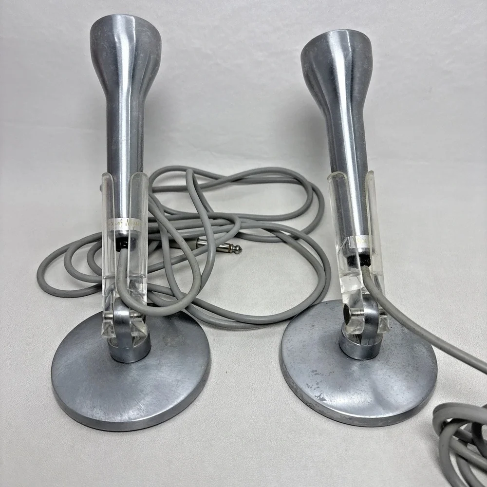 SONOTONE CM-10A 2 Microphones With Stands Vintage 1960s Silver Works Rare